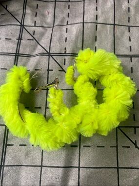 Neon Yellow Fuzzy Hoop Earrings - Plush Statement Hoops